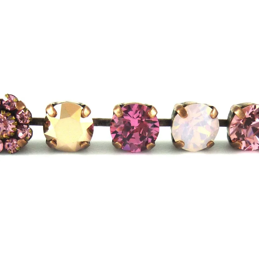 Swarovski Crystal Flower Embellished Pink Tennis Bracelet Antique Copper Finish - Picture 2 of 3